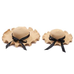 Mommy and Me Black Bowknot Beach Hats